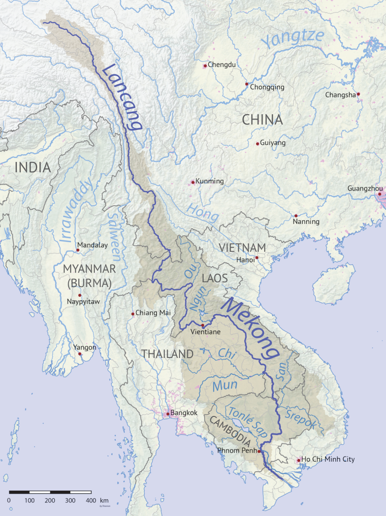 Verlauf des Mekong mit Anrainerstaaten