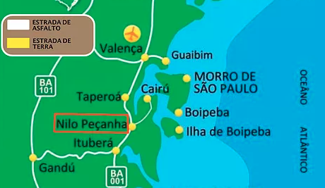 Lage der Fazenda Saúva in der Nähe der Stadt Nilo Peçanha