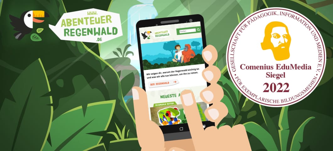 2022 ist Abenteuer-regenwald.de mit dem begehrten Comenius MediaAward Siegel ausgezeichnet worden