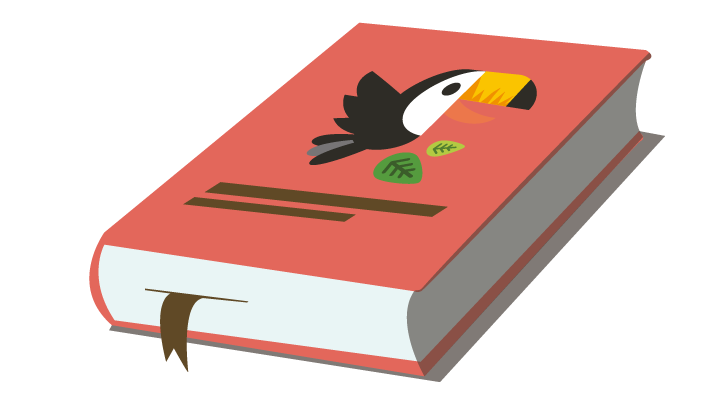 Ein illustriertes Buch mit einem Tukan auf dem Cover für Recyclingpapier