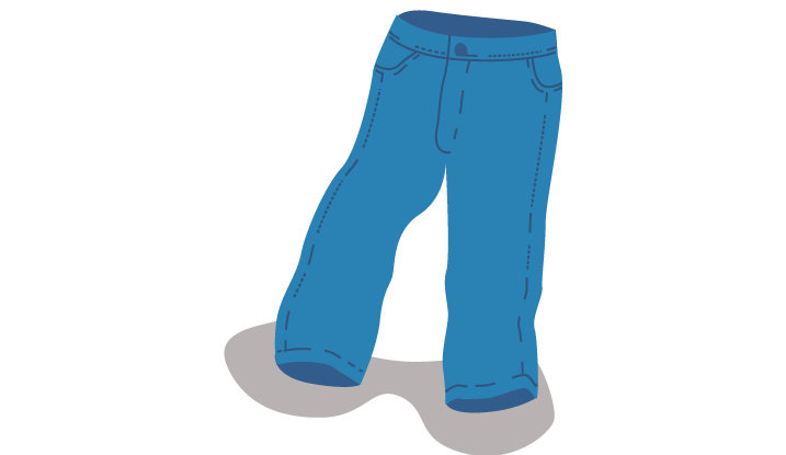 Eine illustrierte Hose, für die Herstellung einer Hose wird viel Wasser verbraucht