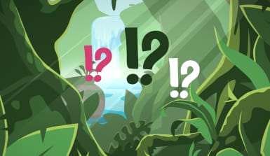 Fragezeichen Drei grüne Ausrufe- und Fragezeichen