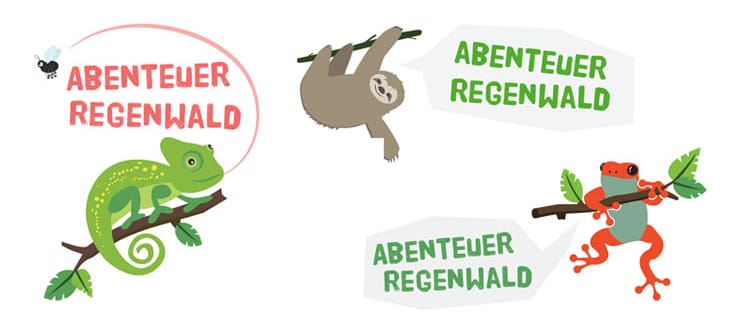 Logoentwürfe für Abenteuer Regenwald von Studenten der Kunstschule Wandsbek