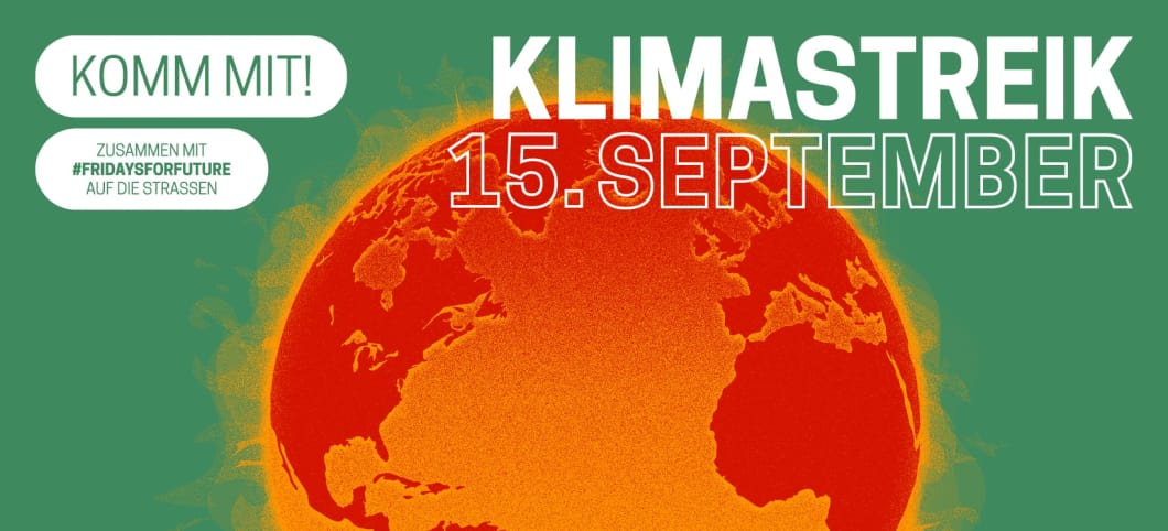 GLOBALER KLIMASTREIK – 15. September 2023 eine schwitzende, rote erde wirbt für den Klimastreikt